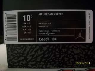 Air Jordan 3 Retro 2011 True Blue iii sz. 8 14 xi nike mag yeezy 