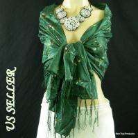   Silk Scarf Shawl Wrap Thai Vintage Style Aqua Green B27 BTP  
