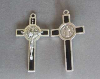 LARGE Silver Black Saint Benedict Rosary Crucifix C158  