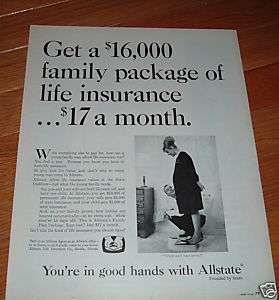 1967 Allstate Insurance Ad Family Life Package $16,000  