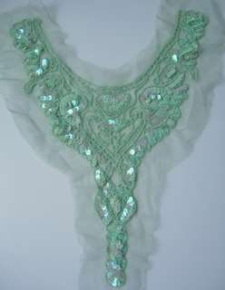   Sequined Beaded Applique Y Necklace Collar L.Green Dancewaer Skating