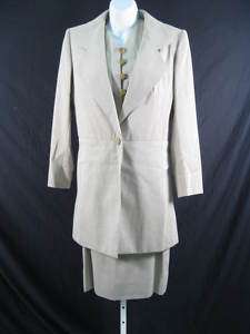 DESIGNER Gray Tan 3Pc Blazer Shirt Skirt Suit Outfit 42  