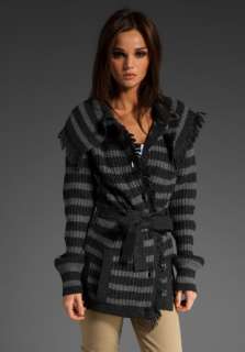 JUICY COUTURE Fringe Cardigan Coat in Heather Steel Grey at Revolve 