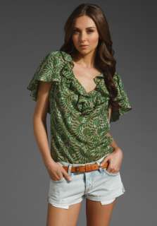 MILLY Butterfly Sleeve Top in Grass  