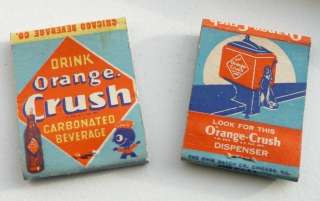 Two Old Orange Crush Match Books, Front Striker, Crushie & The Brown 