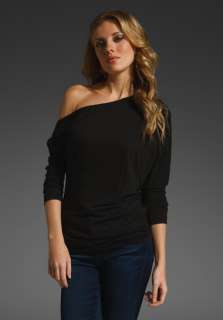 LA MADE Cotton Modal Off Shoulder Tee in Black  