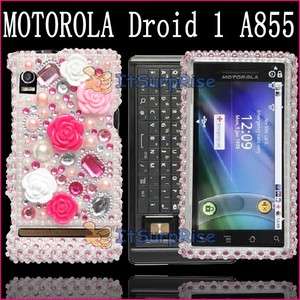 Bling Pink Rose Hard Case Cover For Motorola Droid A855  