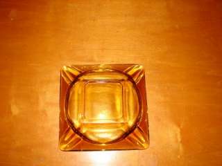 Old Square Amber Yellow Clear Glass Ashtray 5 3/4  