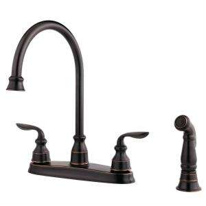   Handle High Arc 4 Hole Kitchen Faucet with Side Spray in Tuscan Bronze