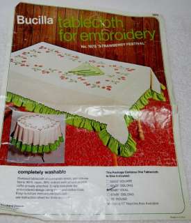 Vintage Bucilla Tablecloth 1975 Strawberry Festival Oval Stamped Cross 