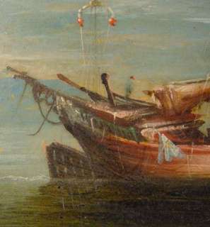 OIL PAINTING SAILING SHIP AT THE SEA c. 1880  