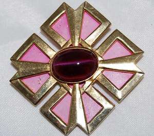 Accessocraft Pink Enamel & Cabochon Maltese Cross Pin  