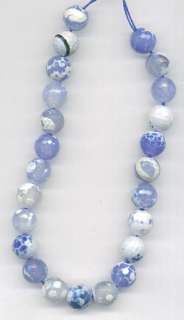 Sky Blue White Fire Agate Faceted Round Beads 8mm  