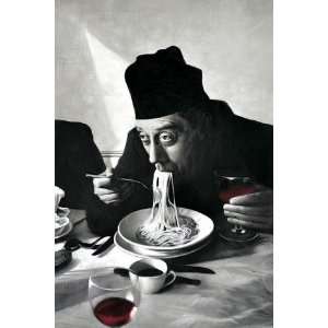 Kochkunst   Spaghetti, Rotwein, Don Camillo Poster Kunstdruck (120 x 