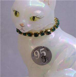 Fenton Art Glass Cat Green Rhinestone Collar Gaskins  