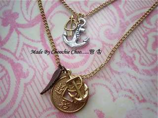 Vintage Nautical Charm Gold Coin Necklace Choochie Choo  
