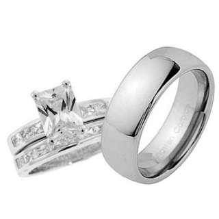 pcs Emerald Cubic Zirconia Silver Tungsten His Hers Wedding Bridal 