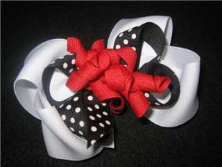 Black White Red Dots Boutique Hair Bow Korker Girl Baby  