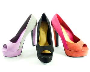 Color Block Two tone Open toe Thick heel Pumps Lilac/Gray Coral 