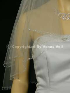 2T Ivory Wedding Bridal Elbow Beaded Edge Veil  