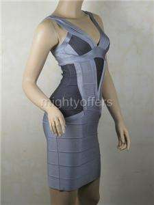Grey Celeb V Neck Party Bodycon Bandage Dress XS S M L  
