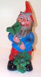 Heissner Garden Gnome Elf Pixie Holding a Lucky Clover   Discontinued 