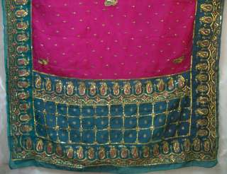 Green Rani Antique Sari Saree Fabric Embroidered Heavy  