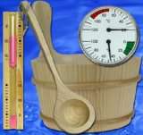 SAUNA SET 5tlg Kübel, Kelle, Sanduhr, Thermometer, Hygrometer Modell 
