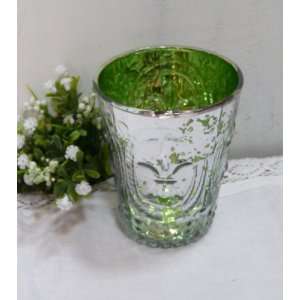 Deko Glas Windlicht Teelichthalter Bauernsilber grün  