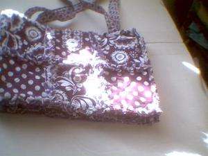Rag quilt purse bag Purple floral paisley and polka dots white  