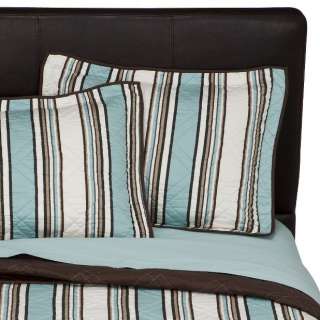   TARGET BLUE BROWN STRIPE QUILTED KING PILLOW SHAMS PAIR NWT  