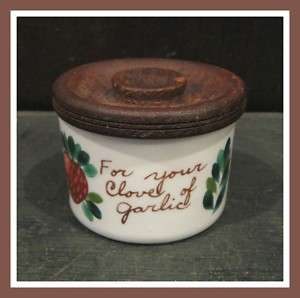 Vintage Bauer Hand Painted Pottery Garlic Jar Cannister  