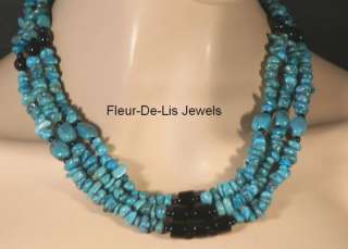 Jay King MINE FINDS Turquoise & Black Agate 3 Strand Necklace  