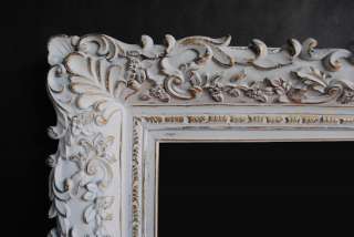 Wide Shabby Distressed White Gold Floral Ornate Picture Frame 16x20 