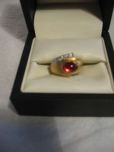 18kt HGE Mens Simulated Ruby & Diamond Gold Ring,Size 7  