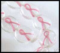 28 Clear Breast Cancer Awareness Pink Ribbon Coin Beads  
