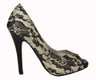 Gothic Ivory Satin Black Lace Bridal Shoes UK 3 8 SC914  