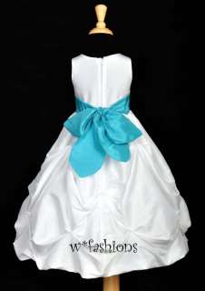 EASTER COMMUNION WHITE TURQUOISE BLUE TAFFETA FLOWER GIRL DRESS 6 12M 