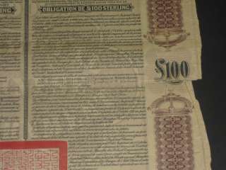   100 Imperial Chinese Government Gold Loan bond 1908 China HSBC  
