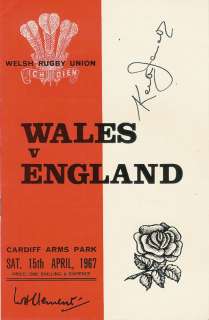 WALES v ENGLAND 1967 PROG SIGNED BY KEITH JARRETT + COA  