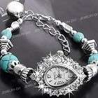 Blue Turquoise Gem Stone Beads Bracelet Bangle Watch FASHION