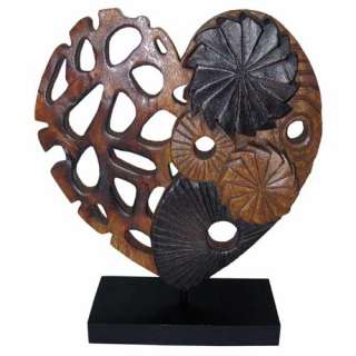 WOODEN LOVE HEART SOLID ACACIA WOOD HAND CARVED CONTEMPORARY ART 