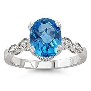  White Gold Oval Blue Topaz 14k Diamond Ring Jewelry