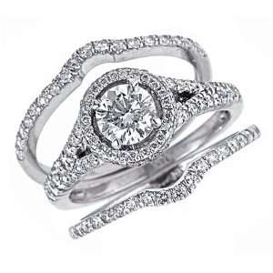  Set Round Brilliant Cut Diamond Engagement Ring and Matching Wedding 