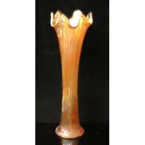   12 Antique Fine Rib Marigold Carnival Glass Vase 
