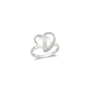  ZALES Diamond Heart Shaped Ring in 10K Gold 8.0 8.5mm Cultured 