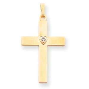    14k Gold Two tone .01ct Diamond Heart Cross Pendant Jewelry