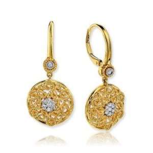    14k Yellow Gold Filigree 0.20 Carat Diamond Drop Earrings Jewelry