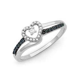   Silver Blue And White Round Diamond Heart Ring (1/6 cttw) Jewelry