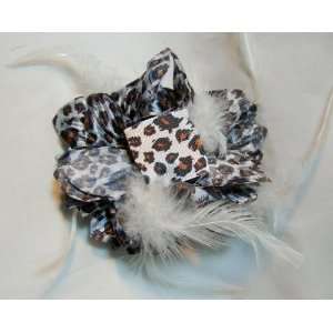    NEW Leopard Satin Flower with Hair Clip Claw, Limited. Beauty